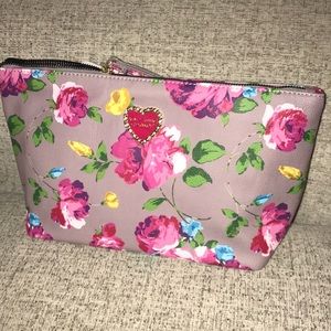 Betsey Johnson gray floral cosmetic bag